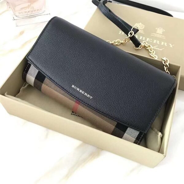 40482501 Burberry House Check Leather Wallet Chain Bag Black - 图片 8