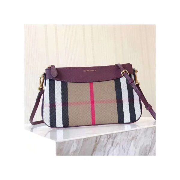 39753751 Burberry House Plaid Leather Clutch Shoulder Bag Dark Purple - 图片 8