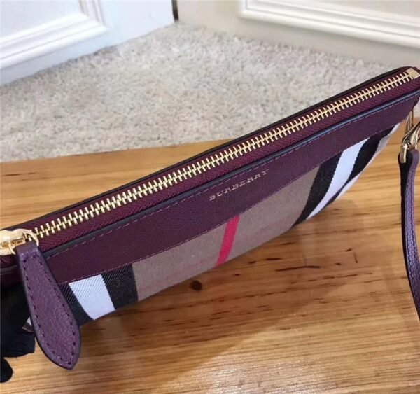 39753751 Burberry House Plaid Leather Clutch Shoulder Bag Dark Purple - 图片 5