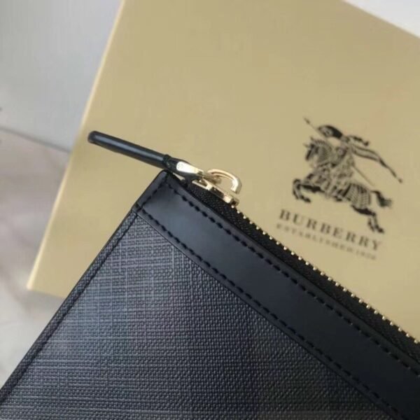 Burberry House Plaid Grained Leather Zipper Storage Bag Black Brown - 图片 6