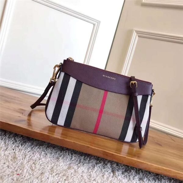 39753751 Burberry House Plaid Leather Clutch Shoulder Bag Dark Purple