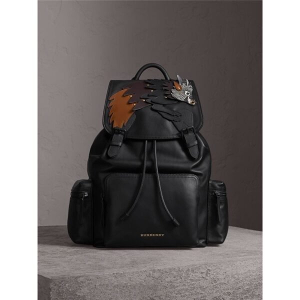 40556361 The Rucksack Large Monster Print Burberry Men’s Bag Nylon and Leather Military Backpack Black