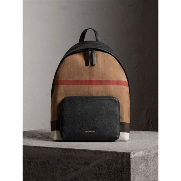 40333971 Burberry Canvas checkered leather backpack Burberry men’s bag black