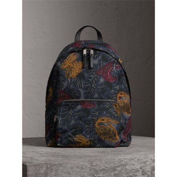 40519281 Burberry Monster Print Leather Decoration Burberry Men’s Backpack Navy Gray