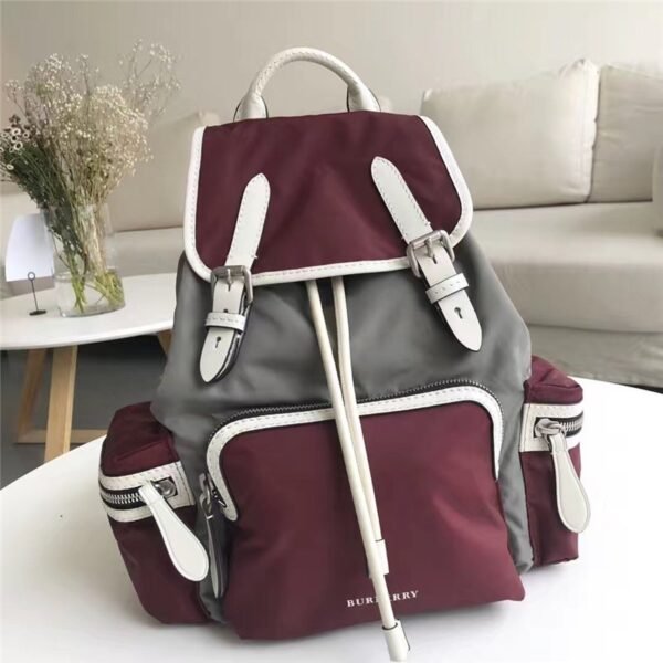 40787611 Burberry Medium The Rucksack Colorblock Nylon Leather Military Backpack Scarlet - 图片 10