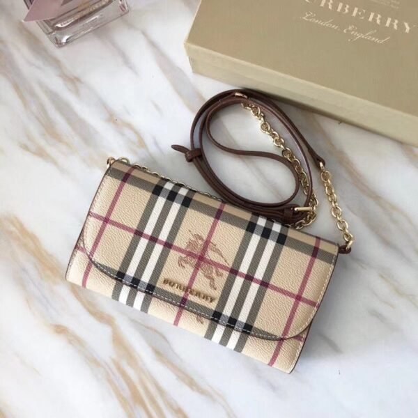 40732211 Burberry Vintage Check Leather Horse Print Chain Wallet Brown - 图片 9