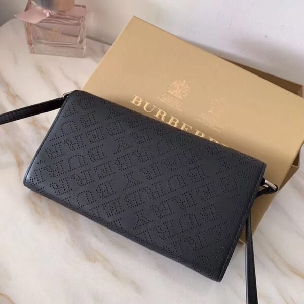 Burberry Laser Perforated Leather Flap Crossbody Bag Black
