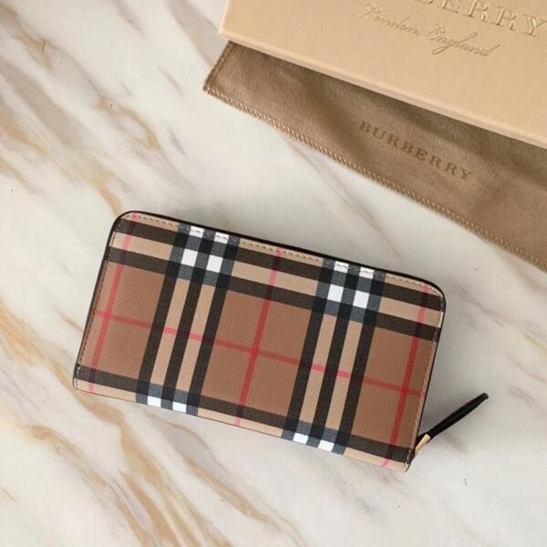40714161 Burberry Women’s Wallet Vintage Plaid Leather Contrast Burberry Full Zip Long Wallet Black