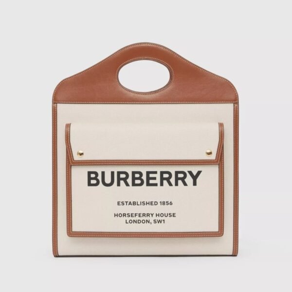 80393621 Burberry Medium Two-tone Canvas and Leather Pocket Bag Burberry Tote Bag Brown